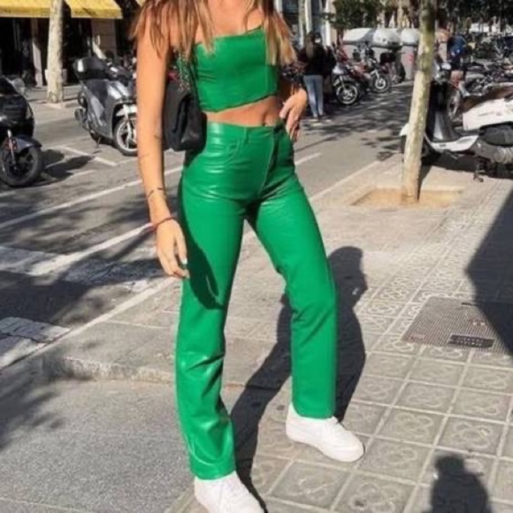 Zara green leather pants NWOT